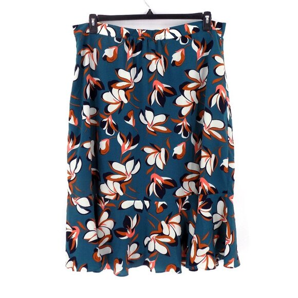 Modcloth Floral Print Skirt Size 2X Button Front Flowy Teal - Picture 2 of 5